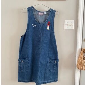 Vintage denim dress with embroidered snowman